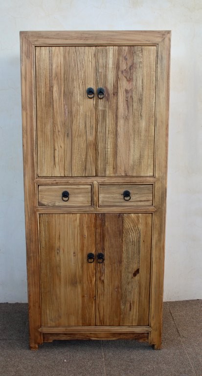 Tall Natural Wood 4 Door 2 Drawer Cupboard